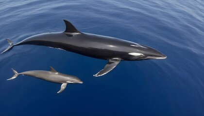 A Mother And Calf Minke Whale Traveling Together