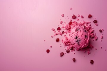 Scoop of Ice Cream With Cranberries on Pink Background