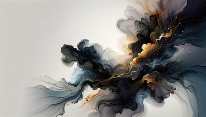Abstract fluid art dark tones with gold accent with copy space for text for background, banner in concept luxury.