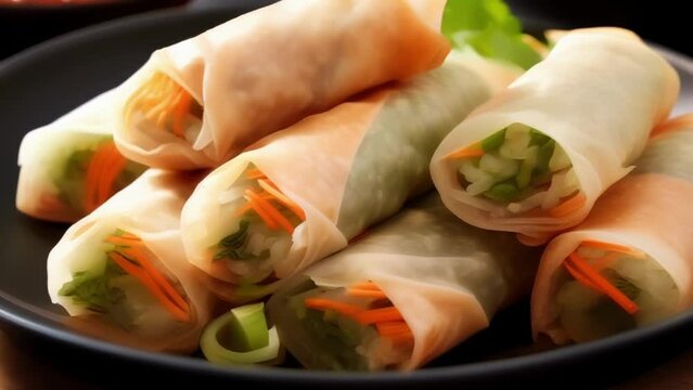 Treat yourself to these vegetable spring rolls, where every fold reveals the bounty of nature encapsulated within a thin, flaky wrapper, with a melange of freshly vegetables, providing a