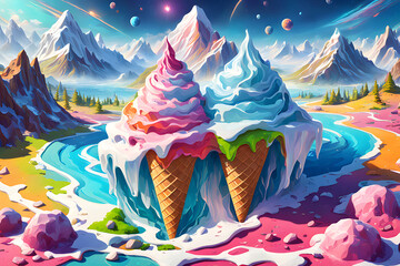 fantasy art planet earth as melting ice cream with cone
