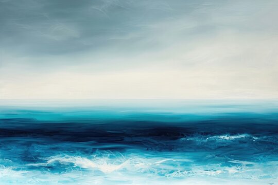 A Painting of a Vast Ocean, A serene seascape with a blend of turquoise and indigo creating a calming effect, AI Generated
