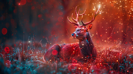 Stag Party Background  a mature stag seated on grass, generative Ai - obrazy, fototapety, plakaty