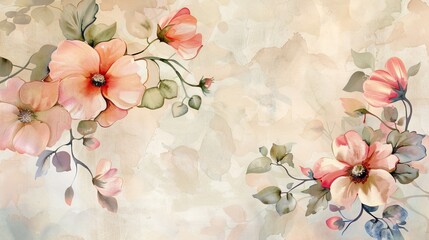 Flowers painted in watercolor on a vintage floral background.