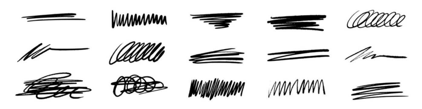 Line brush marker, pen, pencil stroke vector. Line brush marker scribble sketch underline. Hand drawn doodle pencil scratch mark. Scrawl texture underline effect. Vector illustration.