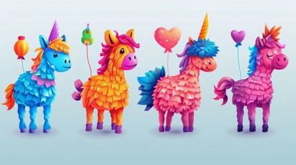 The pinata is ideally suited for birthday parties, Mexican holidays, and carnivals. This fun toy is made of crepe paper and contains candies or surprises inside. - obrazy, fototapety, plakaty