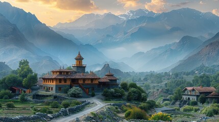 Serene Himalayan Monastery for Meditation - obrazy, fototapety, plakaty