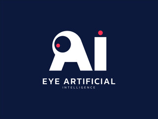 Artificial intelligence eye robotics scanning analyze big data, search, check, examine, audit, follow, finding, controller, verify, survey, tech, cyber security, ID, graph logo vector design concept.