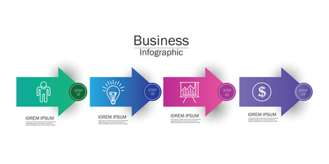 4 steps Infographic arrow with an icon to success. Marketing, strategy, and planning