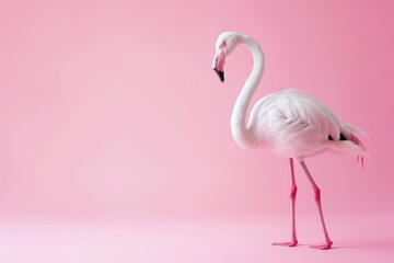 White Flamingo Standing on Pink Background
