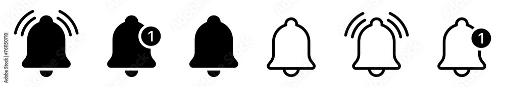 Poster Notification bell icon set. Alarm symbol. Ringing bells reminder icon , incoming inbox message sign - Web icons collection set
