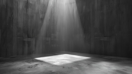 Sunlight Casting Shadows in a Modern Concrete Room. Abstract Shadows: Sunlight in Modern Concrete Room