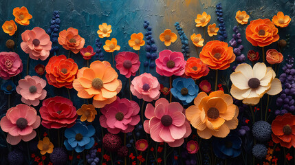 Surrealist painting of colorful flowers - obrazy, fototapety, plakaty