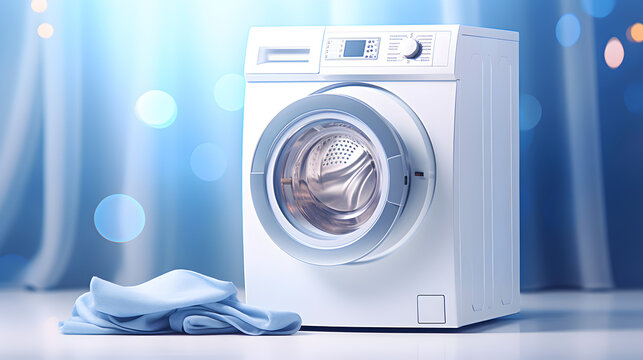 Washing Machine Rendered In 3d Background laundry day washing laundry clothes on blue background