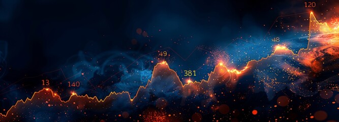 Financial stock market charts with trend lines, blue charts, orange and red lines and arrows, charts showing uptrends, background material for financial newspapers - obrazy, fototapety, plakaty