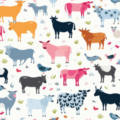 Fototapeta premium A grunge farm animals seamless pattern abstract art