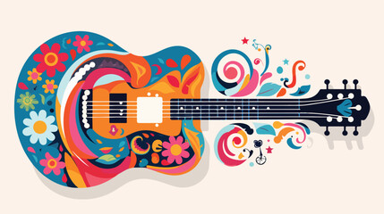 Hippie guitar design flat vector isolated on white background