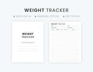 Weight Tracker Template Printable Simple Weight Log Record Journal Sheet Letter Size