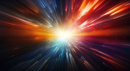 Obraz premium Abstract space background of glowing colorful nebula energy elements moving at speed of light towards a star