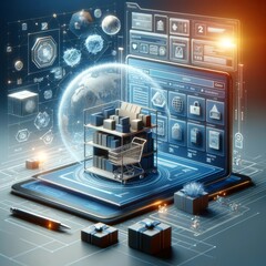 Futuristic Online Shopping and E-commerce Concept