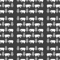 ゾウのシームレスパターン・モノトーン