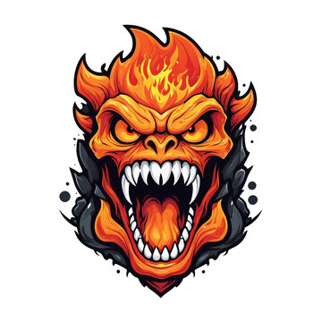 a demon face with flames coming out of it's mouth, illustrator vector graphics, angry face