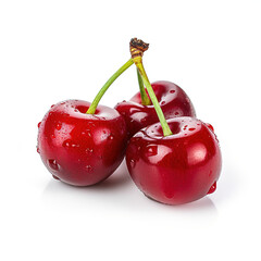 Organic, natural, fresh and healthy red cherries white fruit background 
