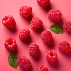 Organic, natural, fresh and healthy red raspberries pink fruit background 