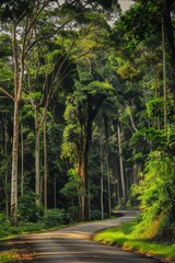 Fototapeta premium Experience the timeless allure of a serene forest glen bathed in the soft glow of twilight with a nature background, where ancient trees whisper secrets of the ages, Generative AI