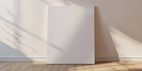 White poster on floor with blank frame mockup for you design. layout mockup . Blank Frame Mockup: White Poster on Floor