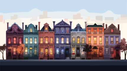 Fotobehang A row of brownstone rowhouses at twilight  © Roses