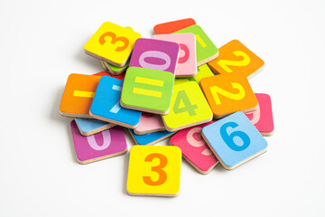 Math number colorful on white background, education study mathematics learning teach.