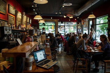 Fototapeta na wymiar Coffee Shop Camaraderie: Baristas and Regulars in Conversation