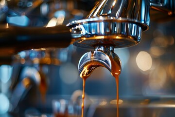 Close-Up Detail of Espresso Coffee Extraction, Quality Brew