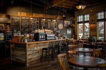Rustic Coffee Shop Interior with Vintage Chalkboard Menus