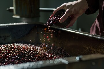 Pouring Coffee Beans into Roaster for Fresh Roast