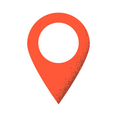 A red location pin. Textured destination sign in a flat style. Illustration on transparent...