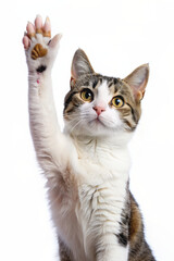 A playful  cat kitten waving its paw in a realistic portrait style
