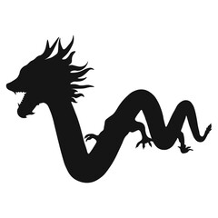 Chinese Dragon Silhouette. Chinese Zodiac. Flat Vector Illustration on White Background.