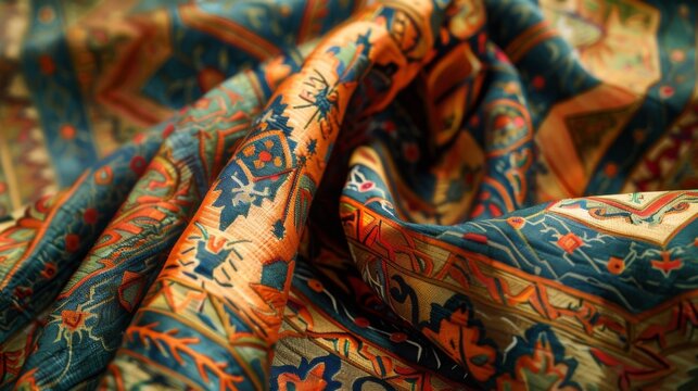 Arabian fabric pattern. Traditional oriental beautifully folded textile with ornaments