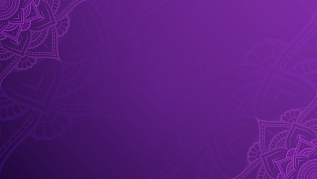 Exquisite Lotus Mandala Ornament Design on Dark Royal Purple Blank Horizontal Vector Background