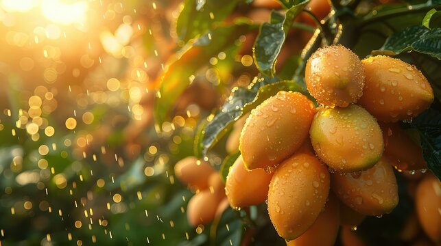 ripe papaya fruits on tree branches