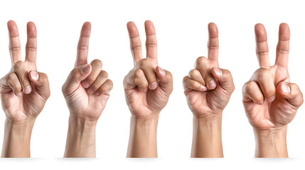 finger symbols from one to five isolated on transparent background, Set of woman palms raised fingers gesture numbers concept for people thumbnail. generative Ai 