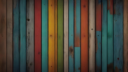 Old, grungy, colorful wooden texture background, Abstract vertical wood planks wallpaper background.