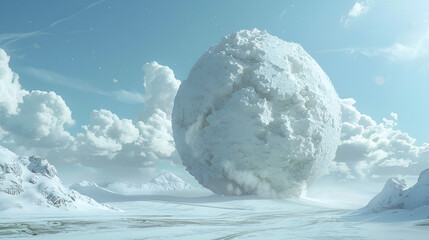 3D render of a massive debt portrayed as a 500 euro snowball. 3D render Snowball, Generative AI