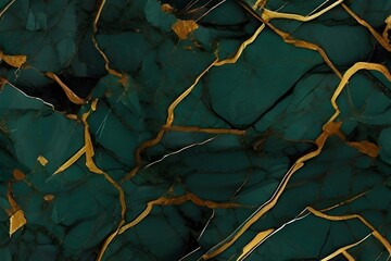 Abstract dark green natural stone marble texture with tine gold, Generative AI