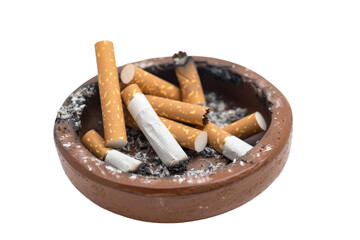 Traditional Ashtray with Cigarettes Isolated on Transparent Background.