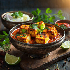 Indian dish Paneer Tikka Kabab in red sauce