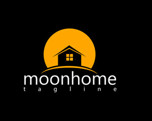 creative moon and house shadow logo design template