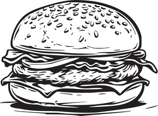 burger, hamburger hand drawn vector illustration sketch retro style